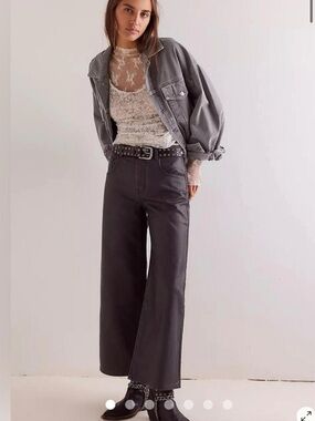 Elephant gray/black leather free people barrel pants